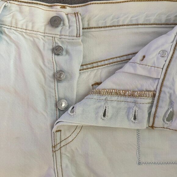 Levis 501 Bleached White Distressed Patched Jean Shorts - Picture 8 of 9